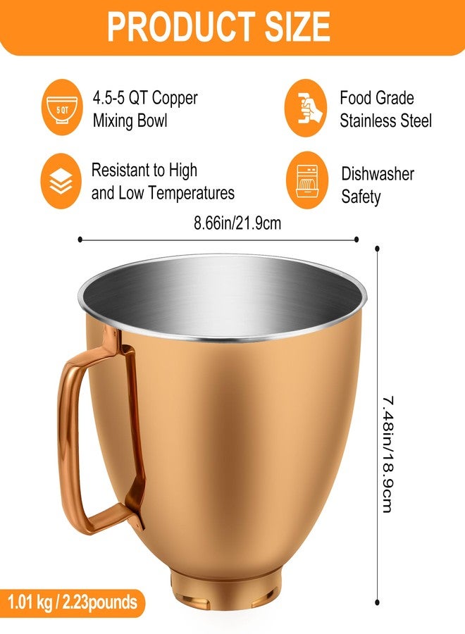 CHUDODO Copper Color Stainless Steel Mixer Bowl, Compatible with KitchenAid Series 4.5-5 QT Tilt-Head Mixers, Suitable for K45SS, KSM75, KSM90, KSM100, KSM150, Dishwasher Safe, Heavy Duty, No Residue - Image 3